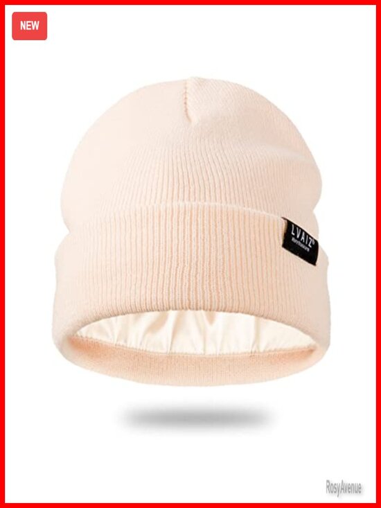 Satin Lined Winter Beanie Hat for Women Men Cotton Knitted Cuffed Skull Cap main image 4